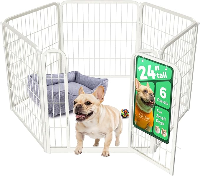 FXW Homeplus Unleashed Indoor Dog Playpen - Stress-Free and Safe Play, Heavy Duty 24 Inch 6 Wire Panels Dog Pen for Puppy and Small Dogs, White│Patented-PurrikoPets