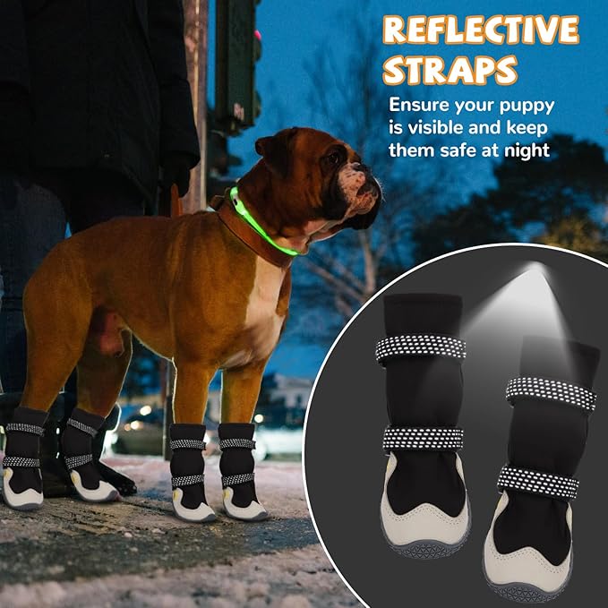 Dog Shoes for Large Small Medium Dogs, Dog Snow Boots Winter, Dog Booties and Paw Protectors to Prevent Licking, Anti-Slip Dog Shoes with Reflective for Hot Pavement,Hardwood Floors, Hiking (Size 8)-PurrikoPets
