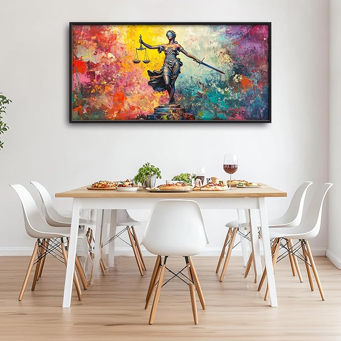 Extra Large Lady Justice Framed Wall Art for Living Room,Oversized Scales of Justice Pictures Wall Decor,Abstract Colorful Canvas Print Painting Modern Artwork Bedroom Office Bathroom 60L" x 30W"-PurrikoPets
