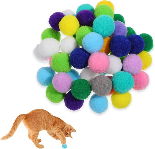50 Picecs 1 Inch Cat Toys Balls Kitten Cat Pom Pom Balls Soft Cats Puff Ball Toys Rolling Interactive Fuzzy Cats Toy Ball Play Toy for Exercise, Creative Crafts Decorations Assorted Color-PurrikoPets