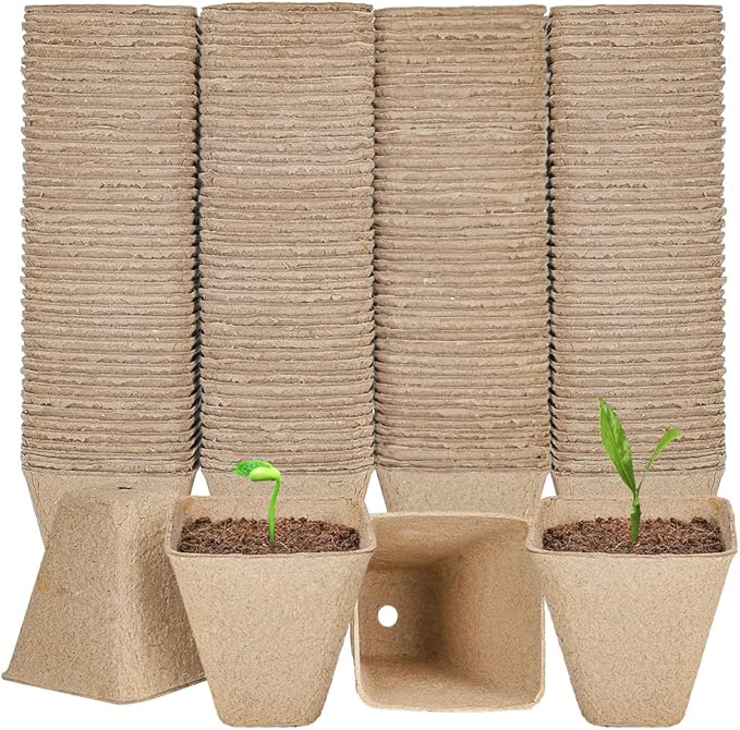 126 Packs Square Peat Pots, 3.15 Inch Seed Starting Pots with Drainage Holes Square Nursery Pot,Biodegradable Eco-Friendly Round Plant Seed Starter Peat Germination Seedling Trays-PurrikoPets