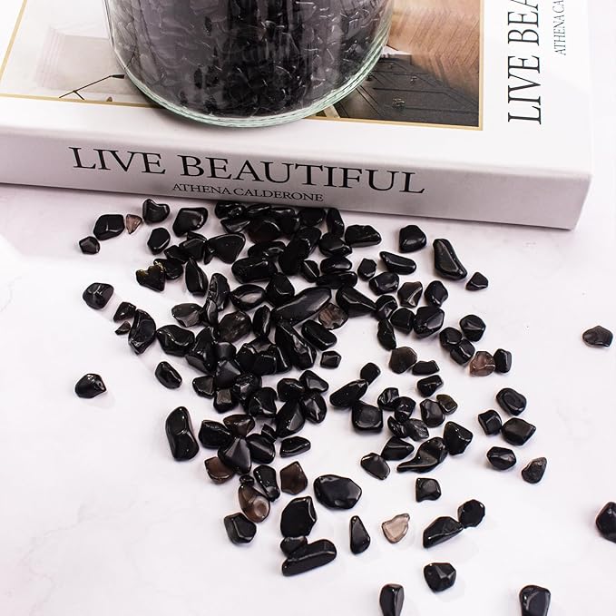 3 Lb Black Obsidian Crushed Stone Crystal Chips Bulk, Betta Fish Tank Gravel Rocks Irregular Shaped Marbles Pebbles for Aquarium, Vase Fillers, Succulent Plants Decor-PurrikoPets