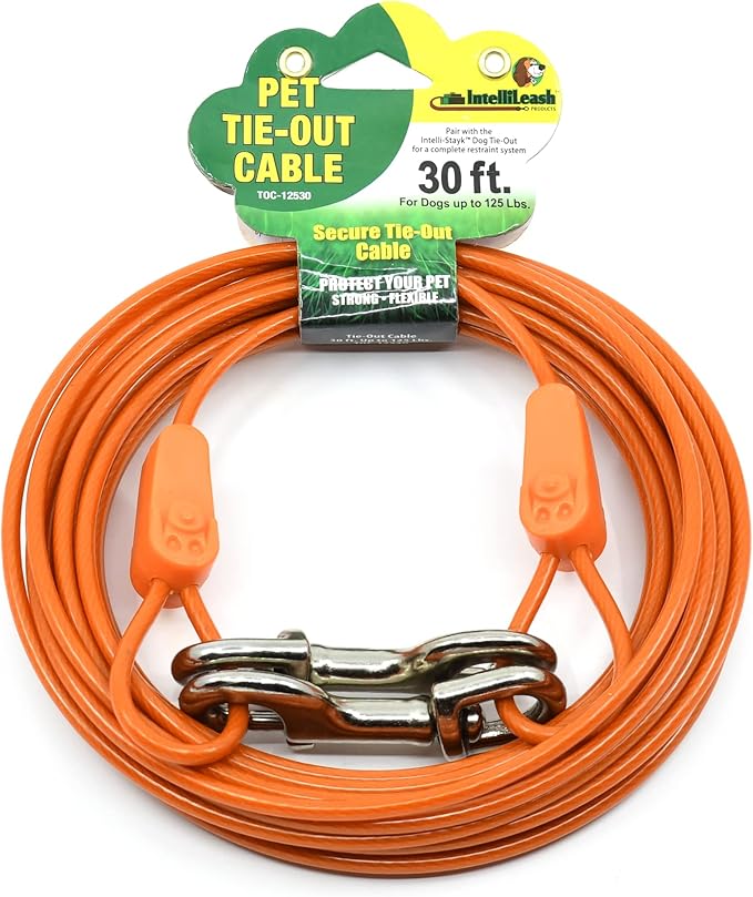 30FT Tie-Out Cables for Dogs - Strong, Safe, and Durable Dog Tie-Outs for Every Breed up to 125 Pounds - Weather and Wear Resistant Galvanized Aircraft Cable for Outside Use-PurrikoPets