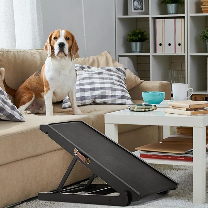 Dog Ramp, Adjustable Height Wooden Folding Pet Ramp for Bed, Couch,SUV-High Traction, Portable Paw Ramps for Small & Large Old Dogs & Cats - Furniture Quality-PurrikoPets