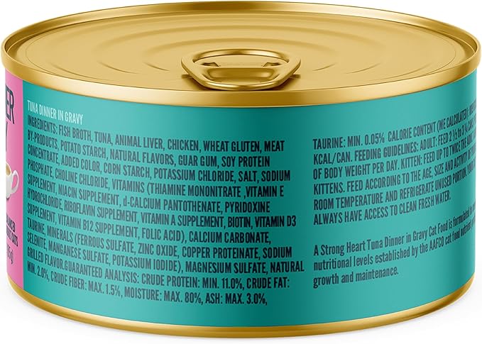 A Strong Heart Canned Wet Cat Food, Tuna Dinner in Gravy - 3 oz Cans (Pack of 24), Made in The USA with Real Tuna-PurrikoPets