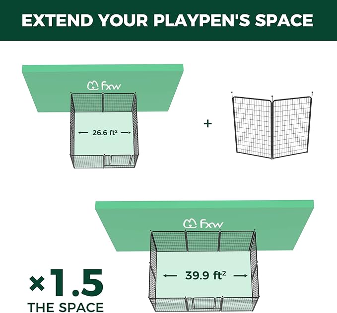 FXW Rollick Unleashed Dog Playpen for Indoor, Yard, RV Camping, 50 inch 2 Panels for Large Dogs, Black│Patented-PurrikoPets