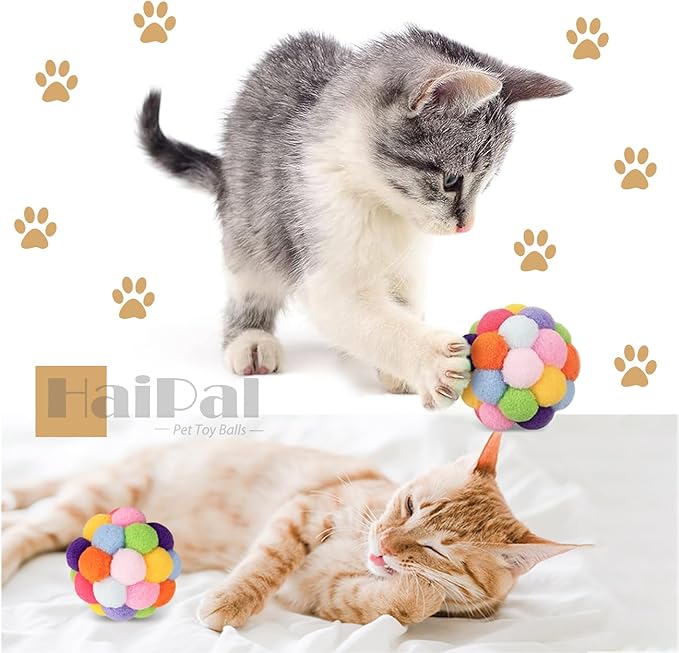 9PCS Cat Toy Balls, 1,75'' Soft Pom Pom Balls for Kittens, Colorful Soft Fuzzy Balls for Cats, Interactive Playing Chewing Toys for Indoor Cats and Kittens, Cute Kitten Kitty Toys-PurrikoPets