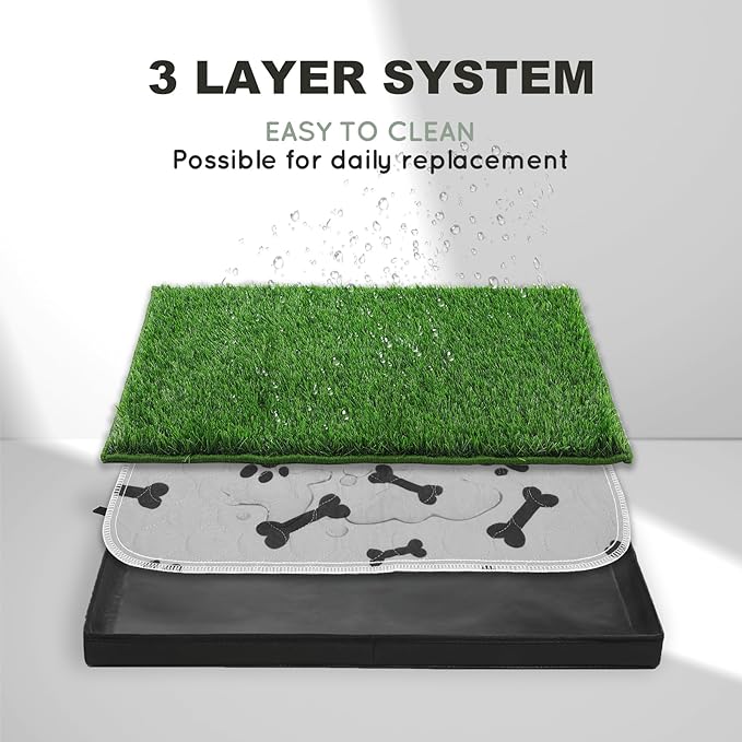 Dog Grass Pad with Foldable Dog Litter Box,Extra Large Liner Base for Balcony，Ultra-Absorbent Artificial Grass Pads for Dogs Pee Pad Holder, Potty Training, 2 PCS Reusable Pee Pad-PurrikoPets