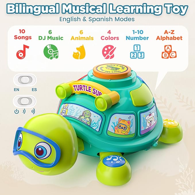 Educational Baby Toys 6-12 Month, Musical Crawling Turtle, Infant Toys for 6 7 8 9 10 Month Old Boy Girl, Christmas Bilingual Baby Gifts for 3-6-9-12 Months-PurrikoPets
