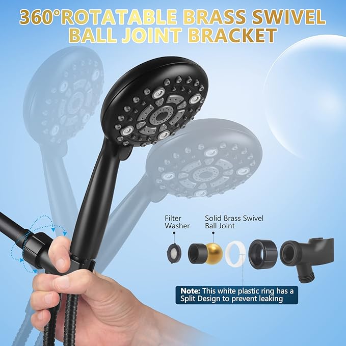 6 Spray Modes High Pressure Handheld Showerhead Set Upgraded 5 Inches Shower Head with Handheld Spray Premium Black Handheld Shower Head 60 Inches Stainless Steel Hose-1-Min Install-PurrikoPets