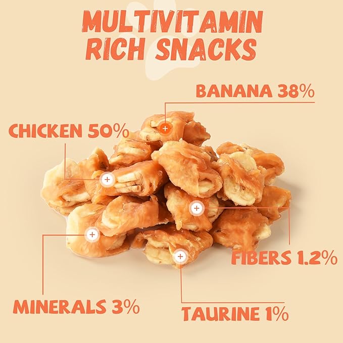 Dog Treats Chicken Wrapped Banana Slices with 1% Taurine, Healthy Training Snacks Rich in Natural Fiber, Rawhide-Free Grain-Free Soft Chews for Small Medium Dogs, 10.6oz-PurrikoPets