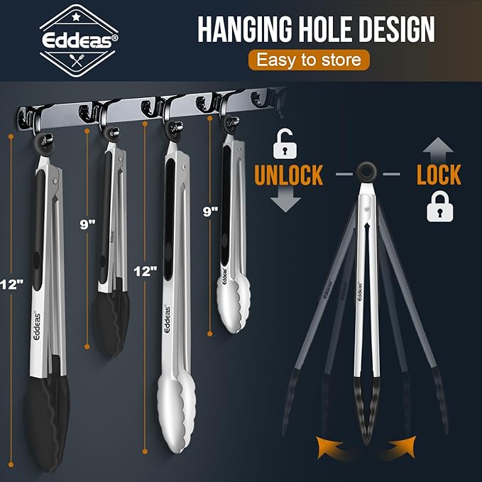 4 Pack Tongs For Cooking, Heat Resistant 600 Degrees 9",12" Stainless Steel Locking Metal Tong & 9",12" Kitchen Tongs with Silicone Tips, Non-Slip Food Silicone Tong, Heavy Duty, Non-Stick-PurrikoPets