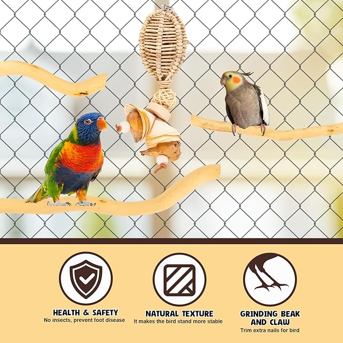 3Pcs Bird Toys Perch Stand for Cage, Natural Parrot Toys, Small Chewing Sticks Toys Bird Cage Accessories for Conures Parakeets Cockatoo African Grey Parrots (3PCS)-PurrikoPets
