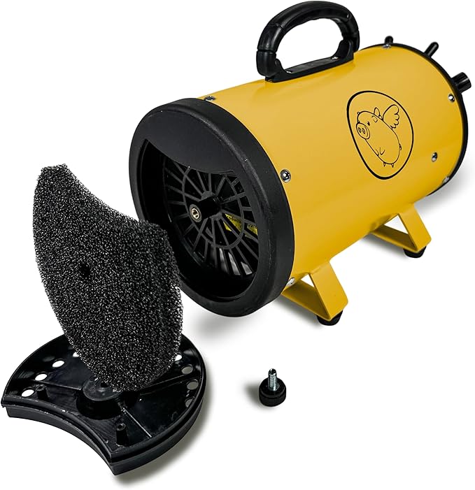 Flying Pig High Velocity Dog Pet Grooming Dryer w/Heater (Flying One, Yellow w/Black Logo)-PurrikoPets