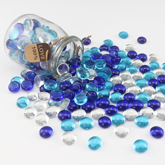 2.16LB Mix Colors Glass Beads Vase Filler Aquarium Gravel Decor Flat Glass Marbles Gems Pebbles Fish Tank Rocks Home Decorative Art Craft - 3 Colors Mixed-PurrikoPets