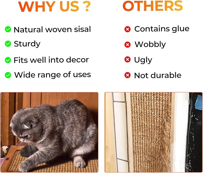 2PCS Cat Scratching Post - BXL, Natural Wooden Sisal Cat Wall Scratcher, Floor or Wall Mounted Vertical Cat Scratch Pad for Indoor Cats Adults or Kittens, Cat Wall Furniture Protector-PurrikoPets
