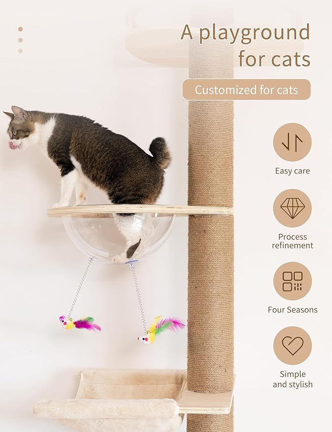 Floor-to-Ceiling Cat Tree with Natural Sisal Rope Scratching Post - Adjustable Height (55-119 Inches) - Modern Cat Activity Tree, Cat Scratcher Post-PurrikoPets