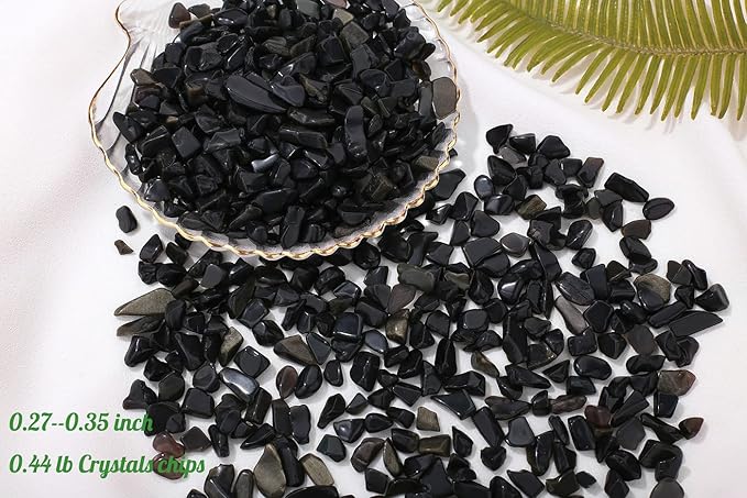 1lb Obsidian Aquarium Gravel Rocks Natural Tumbled Healing Crystal Chips Bulk Gemstones Tumbled Crushed Stones for Fountain Vase Filler Planters Decorative Fish Tank Potted Reiki Energy Balancing-PurrikoPets