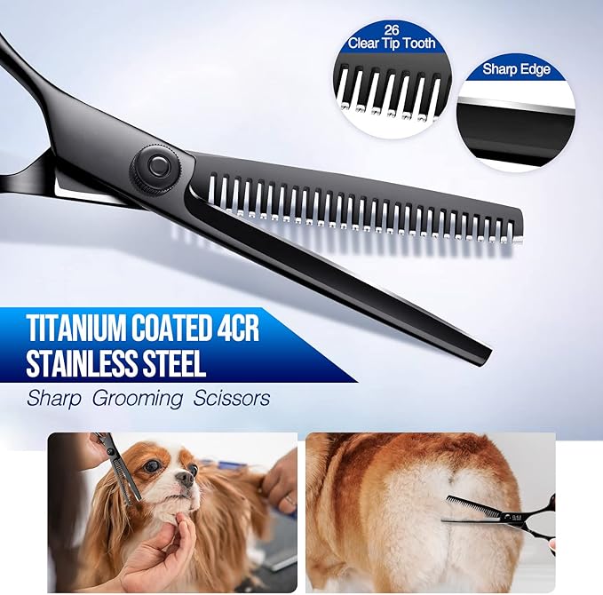 Gimars Dog Grooming Scissors Kit Professional 4CR with Safety Round Tip, 5 in 1 Heavy Duty Titanium Coated Thinning & Curved & Straight Shears-PurrikoPets