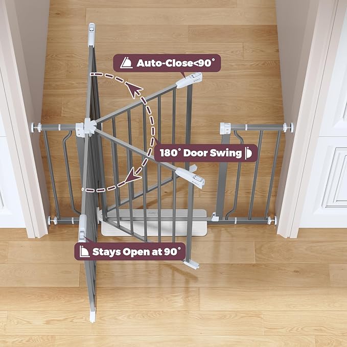 29"-40" Baby Gate for Stairs, Auto Close Stroller Friendly Dog Gate Indoor for Doorways, Pressure Mounted Baby Gate, Easy Walk Through Gate for Children & Pets, Grey-PurrikoPets