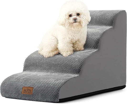 Dog Stairs for Small Dogs 19.7" H, Curved Dog Step for Puppy, Older or Cat, Medium Pet Ramp for Sofa, Couch or Bed, Ladder with High Density Foam, 15.7x28.3x19.7 inch, 4 Step, Grey-PurrikoPets