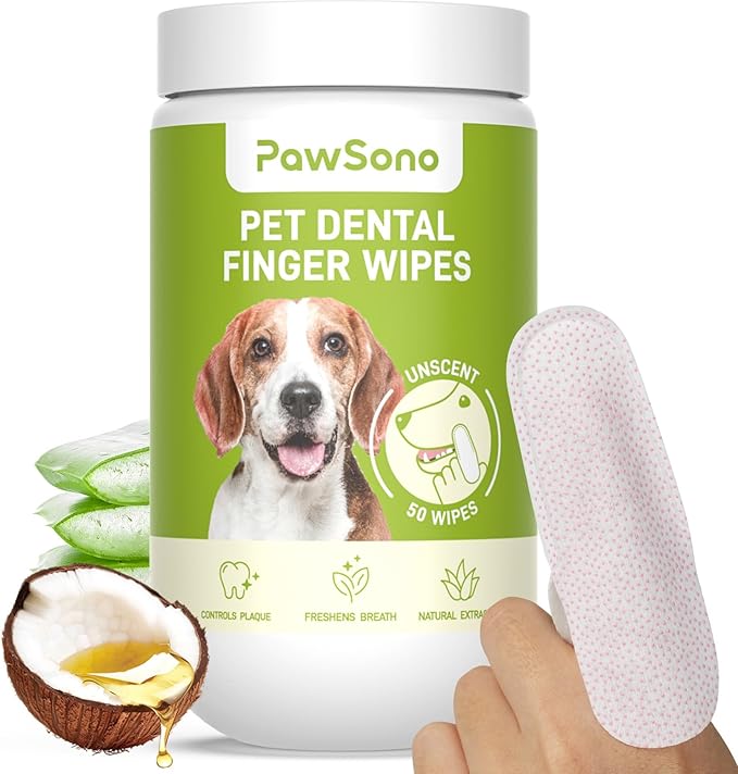 Dog Teeth Cleaning Wipes, Fresh Breath Pet Dental Finger Wipes for Dogs & Cats, Dog Dental Wipes Teeth Wipes, Lick-Safe Pet Toothbrus for Easy Removal of Tartar Buildup, Unscented, 50 PCS-PurrikoPets