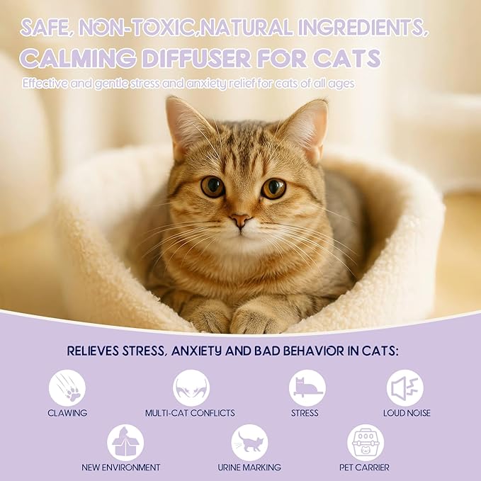80S Cat Calming Diffuser Kit – Cat Pheromones Calming Liquid, Cat Pheromones Diffuser, 30 Days Continuous Stress & Anxiety Relief, Perfect for Multi-Cat Households, Fits All Common Diffuser Plug in-PurrikoPets