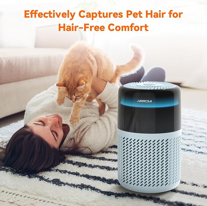 AIRROMI Air Purifier for Bedroom Home,HEPA Filter,Covers Upto 549 Ft²,Quiet 360°intake Air Cleaner with Fragrance ponge for Better Sleep,Night Light,Filters Smoke,Pet Dander,Allergies,Dust,A2005 Blue-PurrikoPets