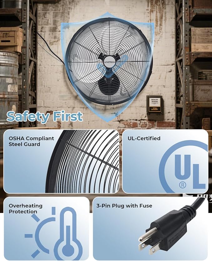 20 inch Wall Mount Fan Oscillating, 3-Speed 5500 CFM High Velocity Industrial Wall Mounted Fan, Heavy Duty Air Circulator for Garage, Shop, Gym, Workshop, Covered Patio - UL Listed-PurrikoPets