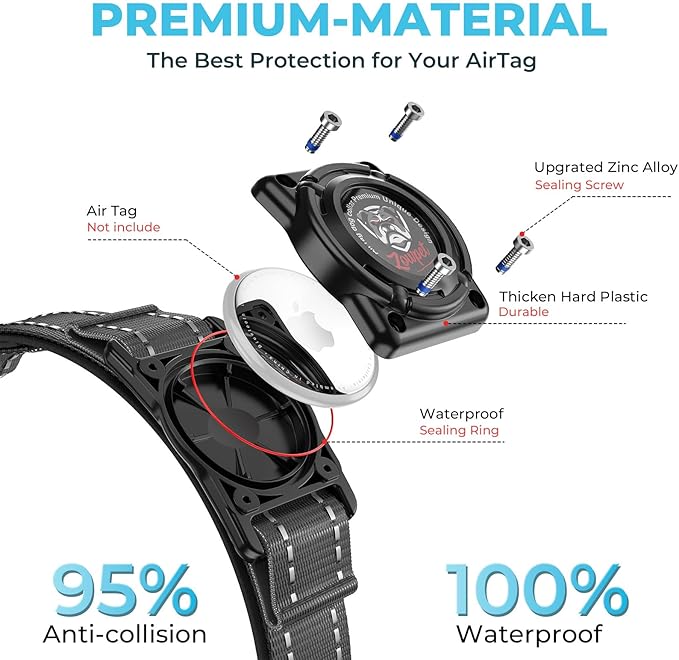 2025 Upgrade Airtag Dog Collar, Reflective Dog Collar with Airtag Holder, IP68 Waterproof| Metal Buckle| Ultra-Durable| Comfortable Padded, GPS Dog Collars for Medium Large Dogs (Black,XL)-PurrikoPets