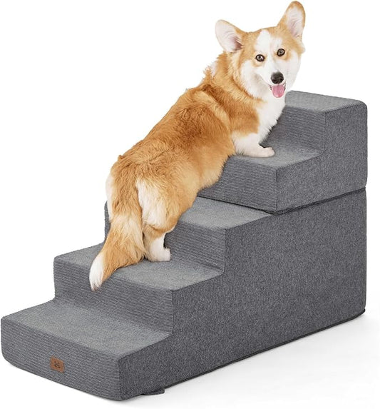 Dog Stairs for High Bed, Dog Steps for Bed Couch Sofa, 35D Foam Extra Wide Pet Steps for Small Dogs and Cats, Pet Stairs with Non-Slip Bottom Grey, 5 Steps-PurrikoPets