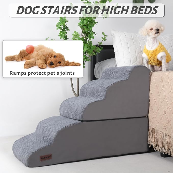 Dog Stairs and Ramp for High Bed, 5-Step Dog Steps for Small Dogs and Cats,Non-Slip Pet Stairs Suitable High Bed Climbing-PurrikoPets