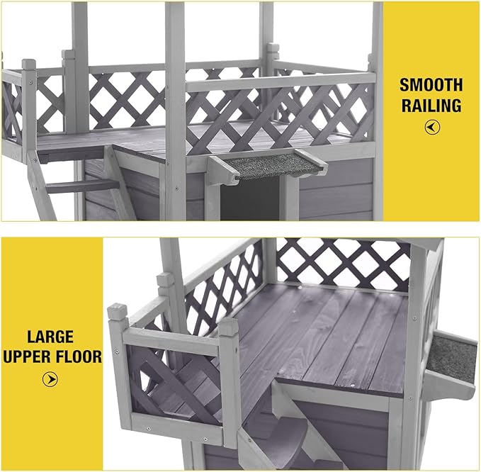 Aivituvin Cat House Outdoor Indoor Feral Kitty Shelter with Escape Door for Cats, Weatherproof Roof-PurrikoPets