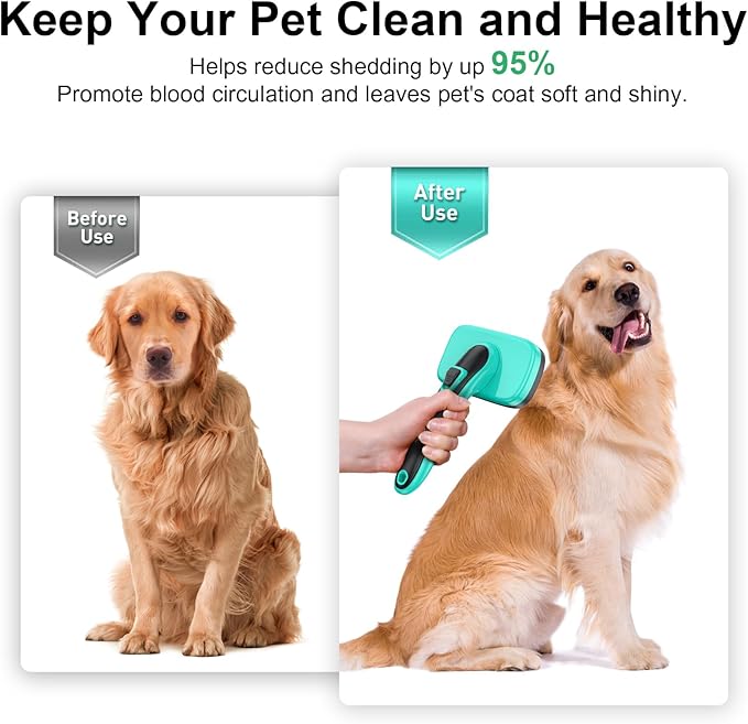 Dogs Self Cleaning Slicker Brush for Shedding & Grooming Short Long Haired Pets, Removes Loose Fur, Undercoat, Mats, Tangled for Large Medium Small Sensitive Skin of Cats. Easy to Cleaning-PurrikoPets