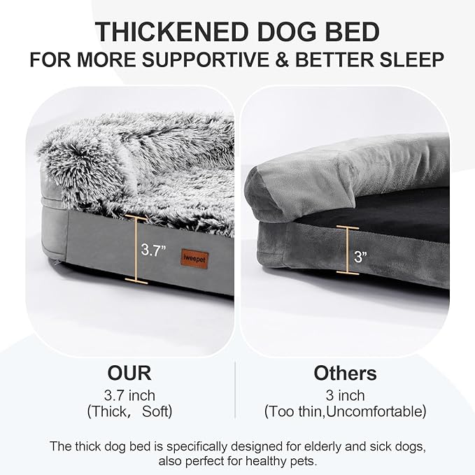 3.7 inch Thickened Orthopedic Dog Beds for Extra Large Dogs, Supportive Dog Sofa Bed with 28D Egg-Crate Foam, Removable Washable Cover, Waterproof Lining, Half-Round Design for Puppy,Senior,Sick-PurrikoPets