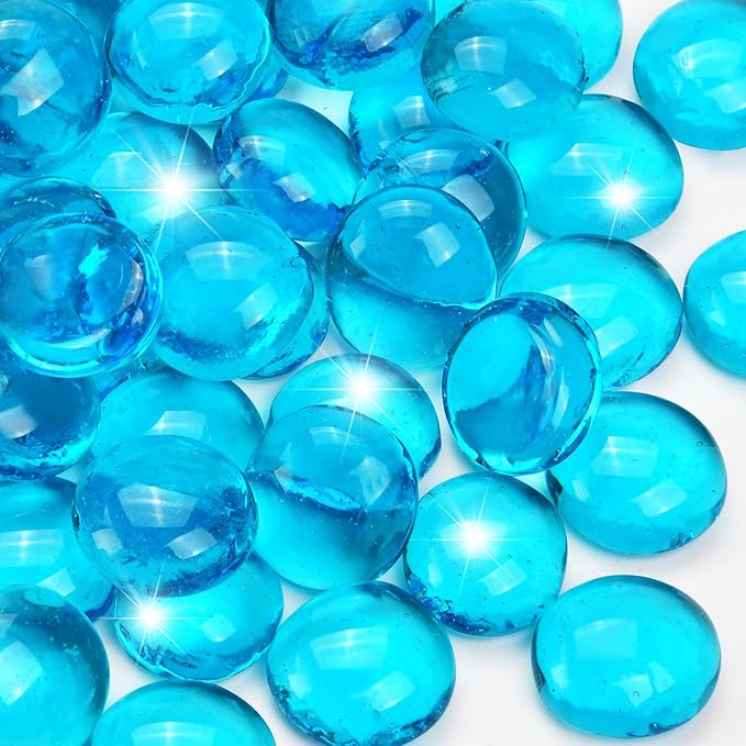 1LB Ocean Blue Flat Glass Marbles for Vases, Gemstone Beads Vase Filler Decorative Glass Pebbles for Fish Tank, DIY Crafts, Aquarium Decor Rocks-PurrikoPets