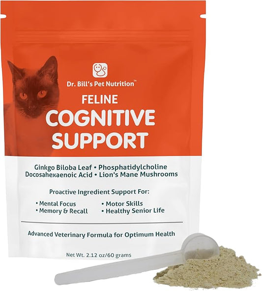 Dr. Bill's Feline Cognitive Support | Memory Support Supplement for Cats | Pet Supplement | Contains Gingko Biloba, L-Carnosine, Vitamin B-12, L-Glutamine, L-Tyrosine, and DHA-PurrikoPets