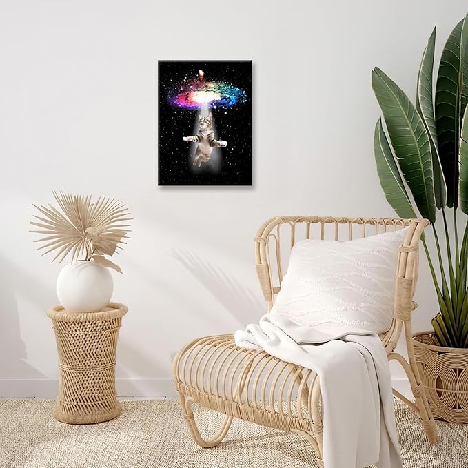 Funny Cat Wall Art Canvas Galaxy Wall Decor Prints Framed Painting Animal Pictures Gifts Artwork for Bathroom Living Dining Kitchen 12"x16"-PurrikoPets