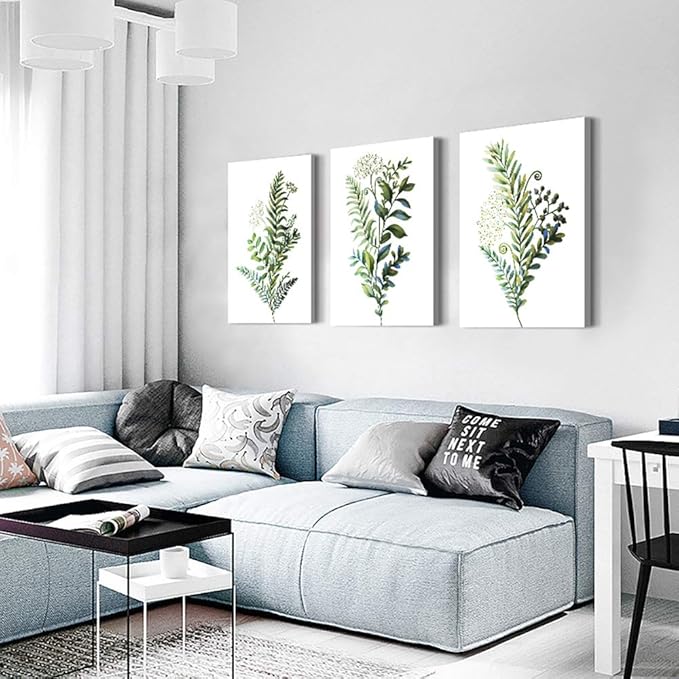 3 Pieces Framed Wall Art for Living Room Bathroom Wall Decorations Kitchen Wall decor Canvas Print decor modern Simple Bedroom Home Decoration Green leaves Poster wall paintings-PurrikoPets
