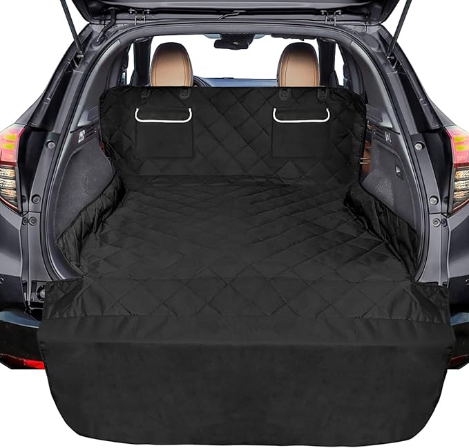 F-color SUV Cargo Liner for Dogs, Waterproof Pet Cargo Cover Dog Seat Cover Mat for SUVs Sedans Vans with 2 Large Pockets, Non-Slip, Large Size Universal Fit, Black-PurrikoPets