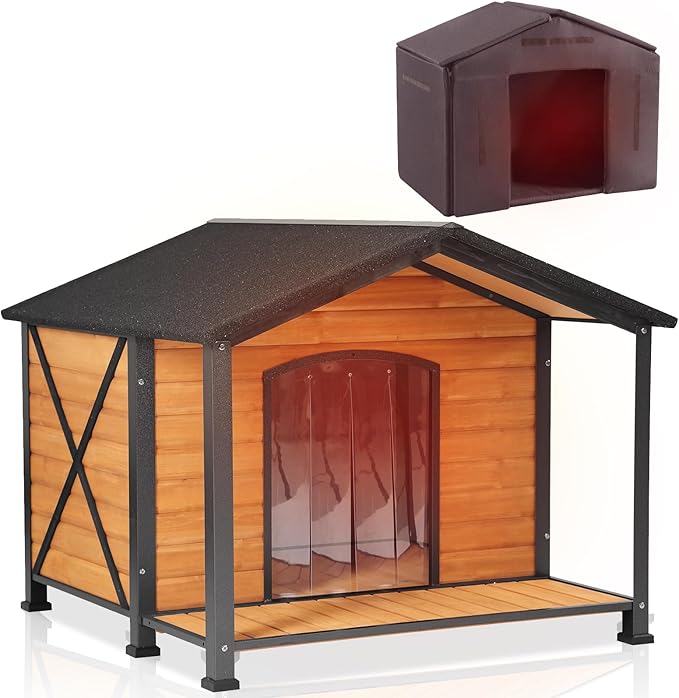 Aivituvin Outdoor Dog House with Chewproof Strong Metal Frame Insulated Outside Dog Kennel Weatherproof for Medium to Large Dogs, (41.5" L x 41.4" D x 34.1" H)-PurrikoPets