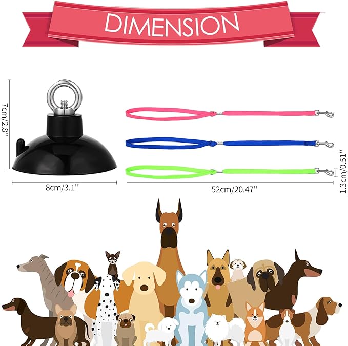 Frienda 4 Pieces Dog Bathing Tether with Suction Cup Pet Dog Grooming Tub Restraint Loops and Adjustable Cat Fixed Safety Rope for Pet Shower Bathing Grooming(Blue Pink Bright Green)-PurrikoPets