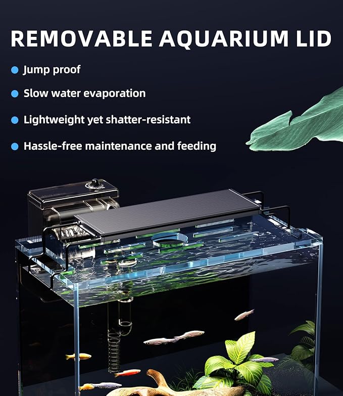 3 Gallon Fish Tank Aquarium Kit with Filter, LED Light with Timer, Siphon Vacuum Cleaner, Lid, Self-Cleaning Glass Rimless Betta Tank-PurrikoPets