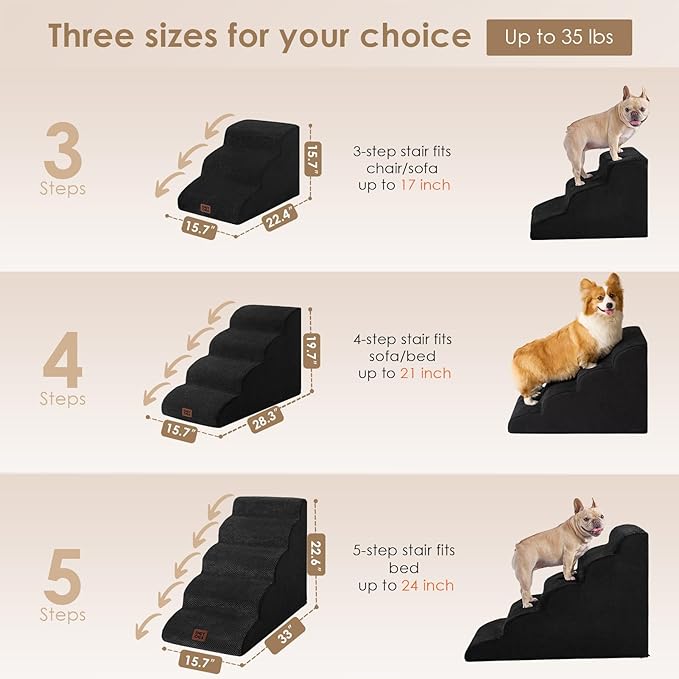 EHEYCIGA Curved Dog Stairs Ramp for High Beds 19.7" H, 4-Step Dog Steps for Small Dogs and Cats, Pet Stairs for High Bed Climbing, Non-Slip Balanced Pet Step Indoor, Black-PurrikoPets