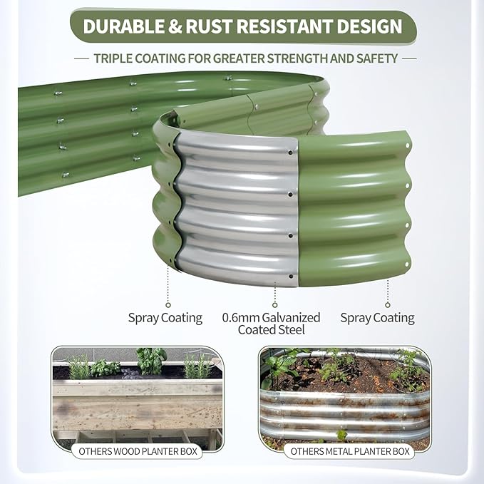 Galvanized Raised Garden Bed Outdoor- Raised Beds for Gardening| Metal Planter Box, Steel Raised Garden Bed Kit with Safety Edging and Gloves for Vegetables, Flower, Herbs (4x2x1FT, Green)-PurrikoPets
