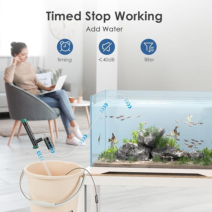 AKKEE Aquarium Vacuum Gravel Cleaner, 8 in 1 Multifunctional 36W Fish Tank Gravel Cleaner Vacuum for Water Changer Wash Sand Water Filter Circulation Waterproof Aquarium Vacuum Cleaner Timed Off-PurrikoPets