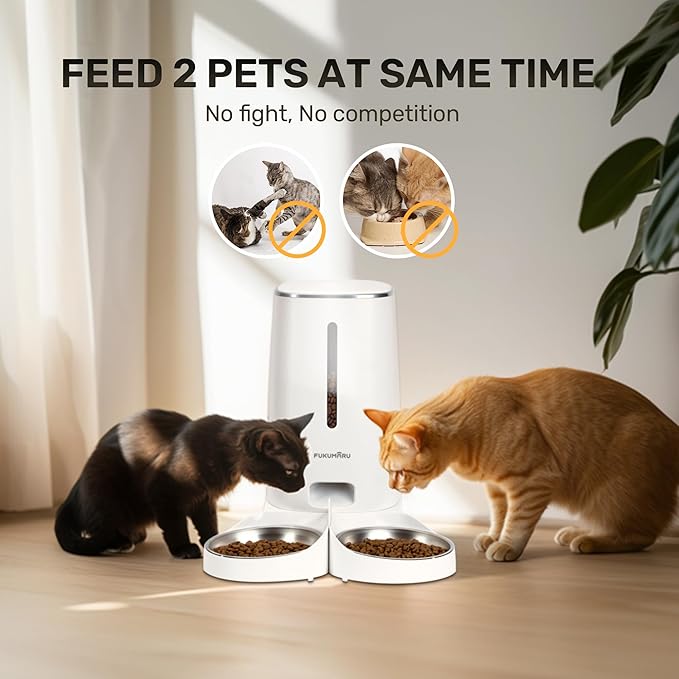 FUKUMARU Automatic Cat Feeder, 4L Dog Feeders with Double Bowls, Support DIY Meals and Timed Control WiFi Cat sFood Dispenser, Suit for Most Pet Food-PurrikoPets
