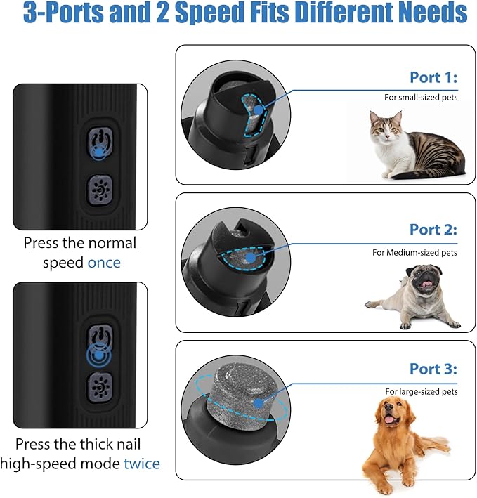 Dog Nail Grinder - 2 Speed Super Quiet and Low Vibration Electric Pet Nail Grinder - Rechargeable Dog Nail Trimmers for Small Dogs- Cat Nail Claw Clippers with 2 Level LED Lighting（Black）-PurrikoPets