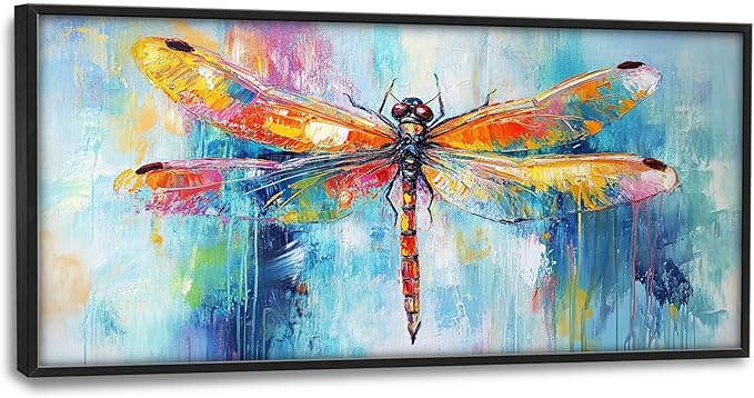 Extra Large Abstract Dragonfly Framed Wall Art for Living Room,Oversized Colorful Dragonfly Pictures Wall Decor,Teal Canvas Print Painting Modern Artwork Bedroom Office Bathroom 60L" x 30W"-PurrikoPets
