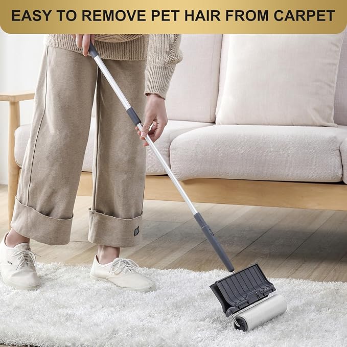 Fedicelly Lint Rollers Pet Hair Extra Sticky Floor with Long Handle,Large Cat Dog Hair Remover Laundry Clothes Carpet Furniture,6.3 inches Wider with 320 Sheets Giant Lint Remover Brush for Couch-PurrikoPets